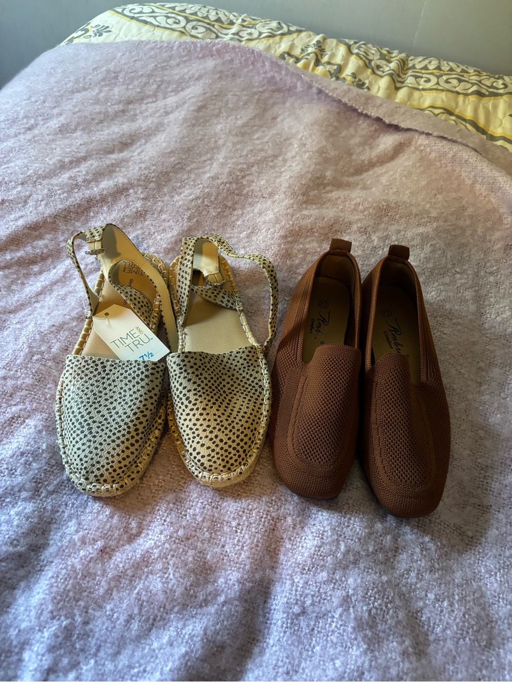 Time and Tru Beige Speckled Espadrille Slingbacks & Brown Slip-On Loafers